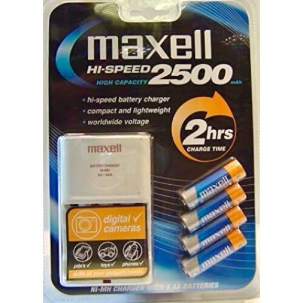 Maxell Hi-Speed AA/AAA (MN1500/MN2400) MCU1HS Charger with 4 High-Capacity 250mAh AA Batteries